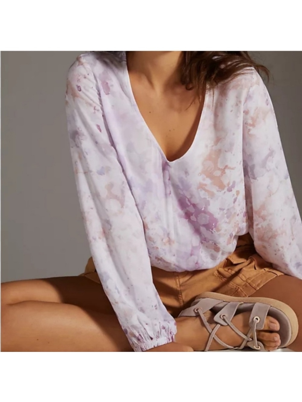 Cloth & Stone Lavender Watercolor V-Neck Blouse
